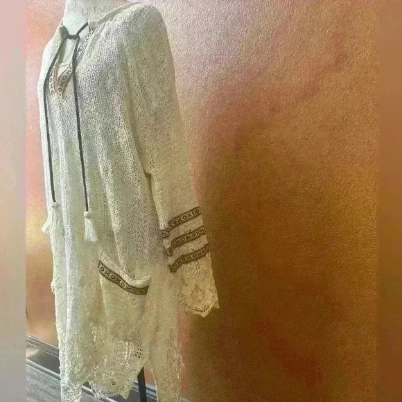 Muche Muchette Boho Crocheted Dress Or Swim Cover-Up One Size Cream EUC! - Picture 6 of 13